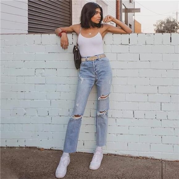 Women Leather Belt Beige E - Picture 3 of 6